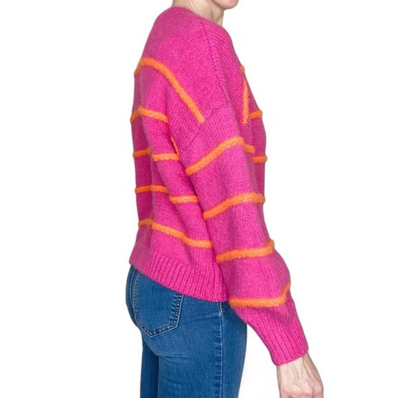 NWT Fashion Clothing Pink & Orange Striped Puff Sleeve Preppy Cardigan Sweater - Picture 4 of 8